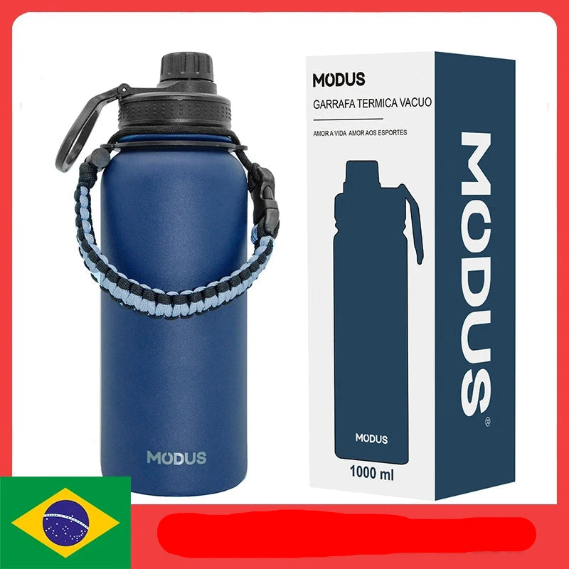 Garrafa de água Isolada Vacuum Aço Inoxidável，Garrafa Esportiva de Boca Larga，Tampa com Bico à Prova de Vazamentos，com Cordão