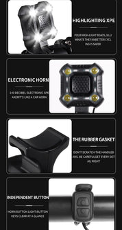 Bicicleta eletrônica Bell com carga USB, alarme trompete, luz de advertência, ciclismo Safety Riding, E-bike, Scooter