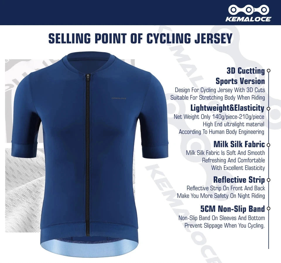 Kemaloco camisa de ciclismo masculina manga curta 2024 verão sólido azul & preto & branco & cinza reflexivo respirável legal bicicleta camisa