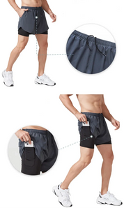Calções de corrida masculinos de secagem rápida fitness preto dupla camada shorts masculino novo esporte treino treinamento musculação calças curtas