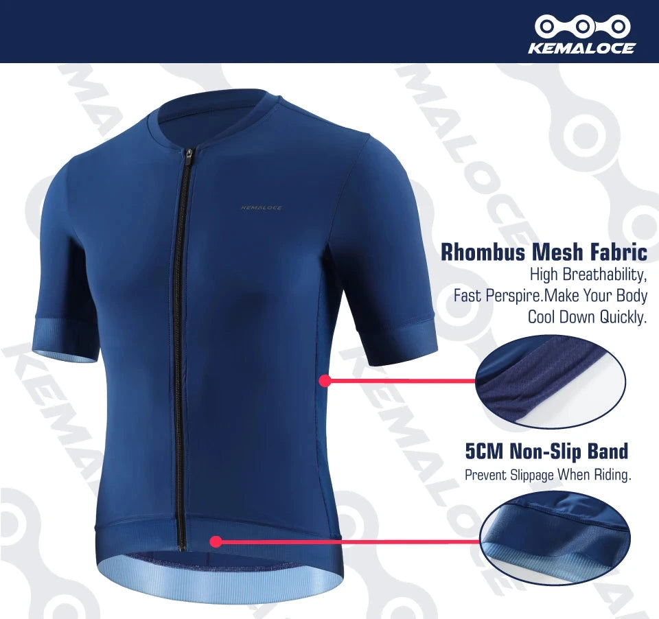 Kemaloco camisa de ciclismo masculina manga curta 2024 verão sólido azul & preto & branco & cinza reflexivo respirável legal bicicleta camisa