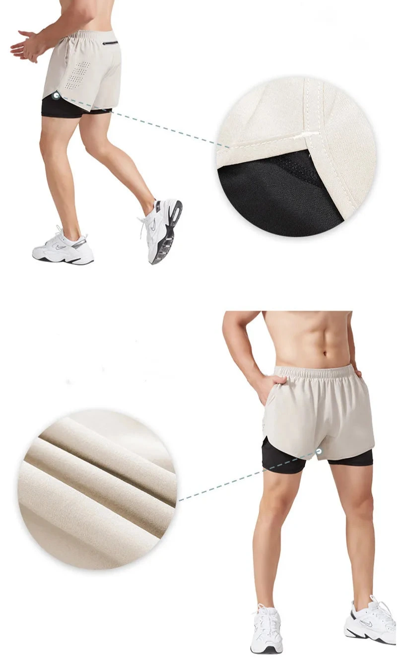 Calções de corrida masculinos de secagem rápida fitness preto dupla camada shorts masculino novo esporte treino treinamento musculação calças curtas