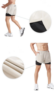 Calções de corrida masculinos de secagem rápida fitness preto dupla camada shorts masculino novo esporte treino treinamento musculação calças curtas