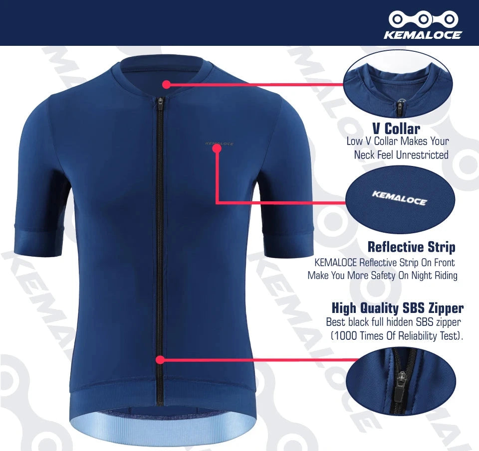 Kemaloco camisa de ciclismo masculina manga curta 2024 verão sólido azul & preto & branco & cinza reflexivo respirável legal bicicleta camisa
