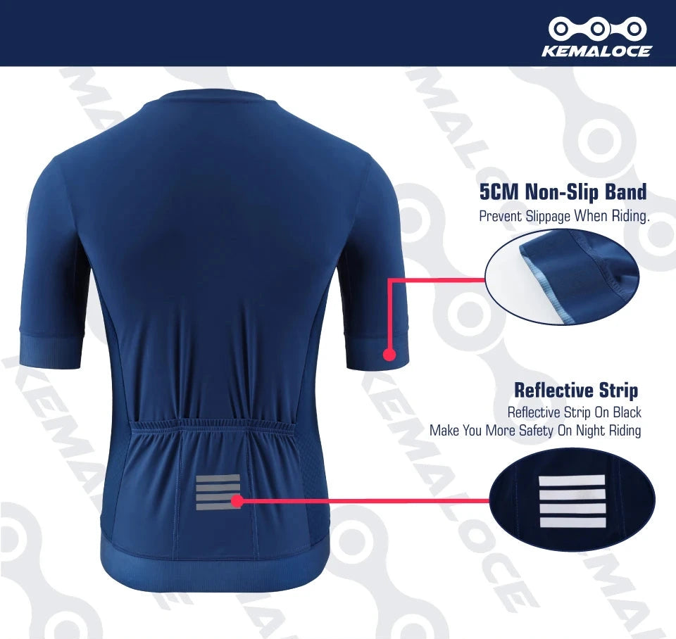 Kemaloco camisa de ciclismo masculina manga curta 2024 verão sólido azul & preto & branco & cinza reflexivo respirável legal bicicleta camisa