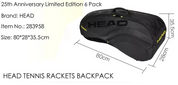 Cabeça genuína 6 pacote saco de tênis radical 25th aniversário edição limitada raquetes tenis mochila grande capacidade saco raquete tenis